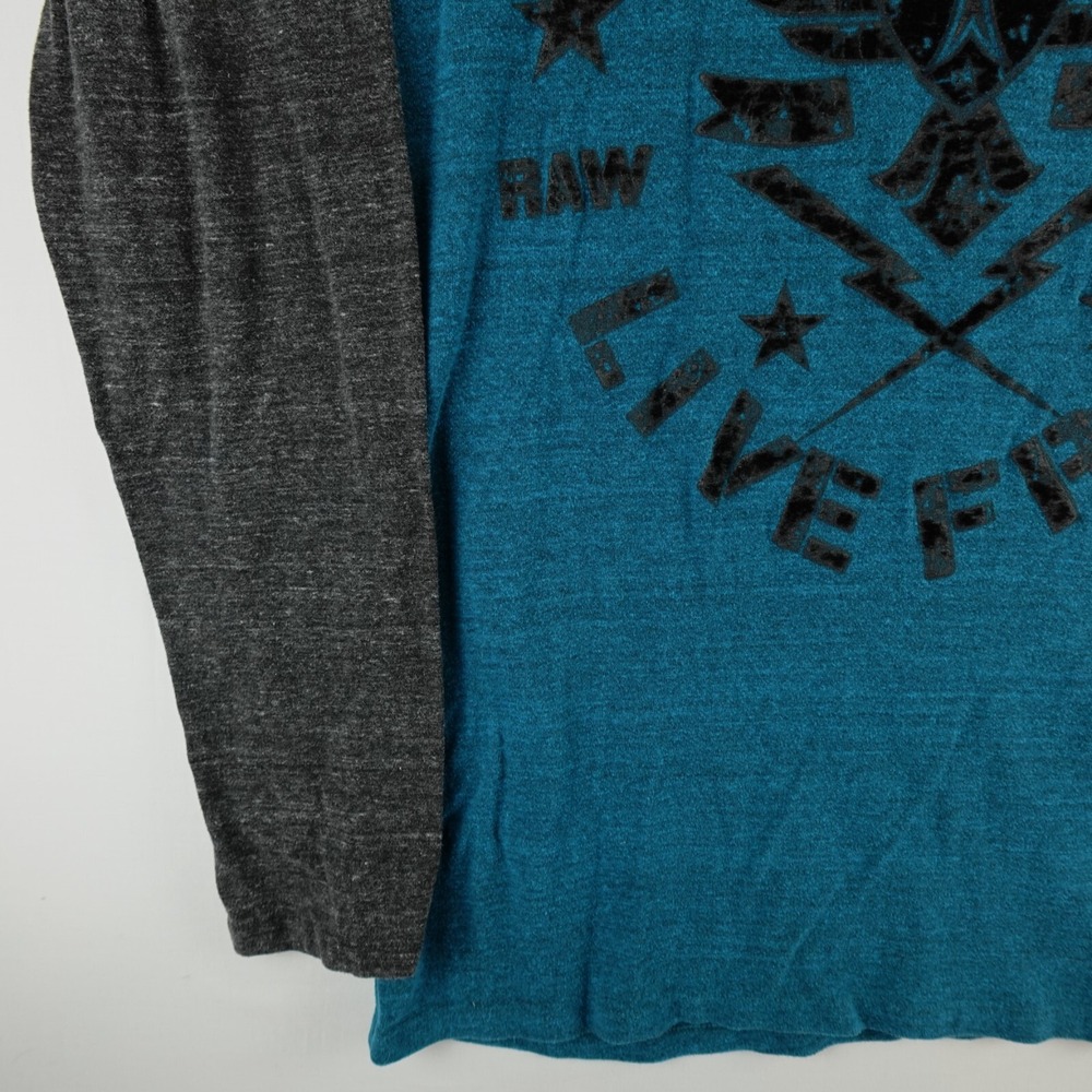 Raw State Shirt Mens XXL Blue Redemption Spell Out Graphic Waffle Thermal Flaws - Picture 5 of 11